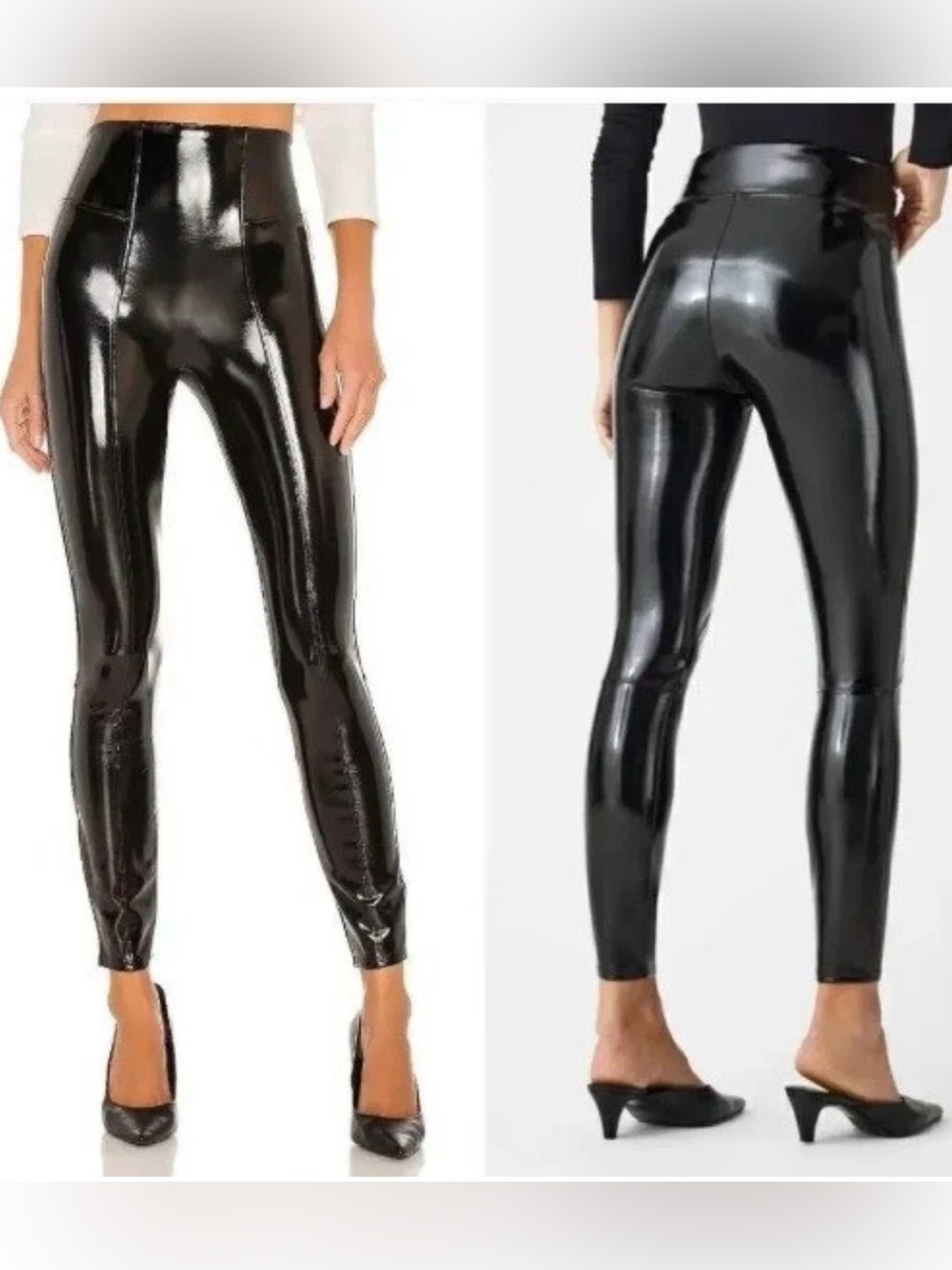 SPANX Faux Patent Leather Leggings Size large Black Shaping High Rise